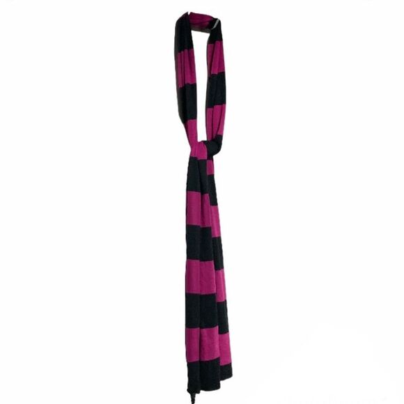 RUGBY Knit Scarf Black and Burgundy Striped Preppy Academia 80 x 14 inches - Picture 13 of 16